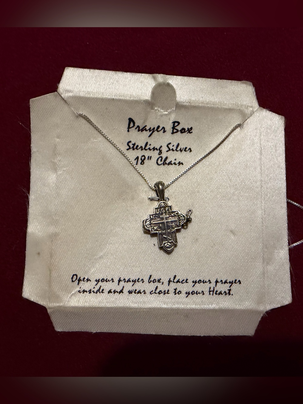Sterling Silver 925 Prayer Box Cross Pendant Necklace 18” Chain Religious